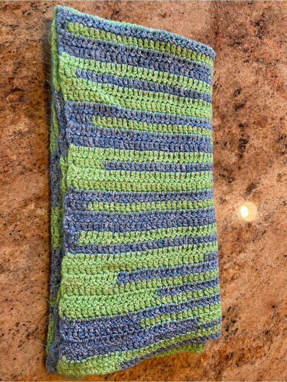 32”x34” Handmade Soft Periwinkle Blue & Lime Green Youth Afghan Blanket Unused
